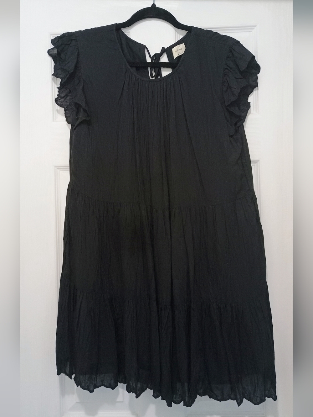 Wilfred Black Ruffle-Sleeve Tiered Mini Dress XS/S Embrace a Boho Goth Summer